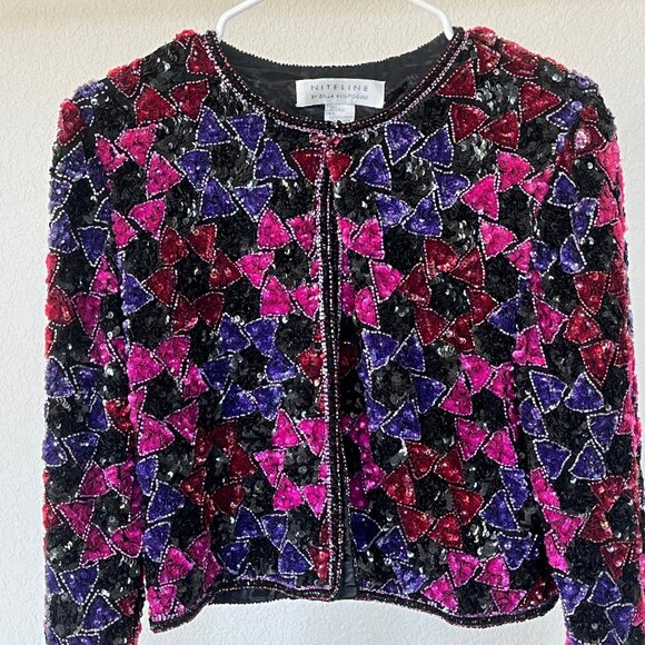 Vintage Niteline Della Roufogali Beaded Sequin Silk Jacket Made In India Medium - Picture 1 of 11